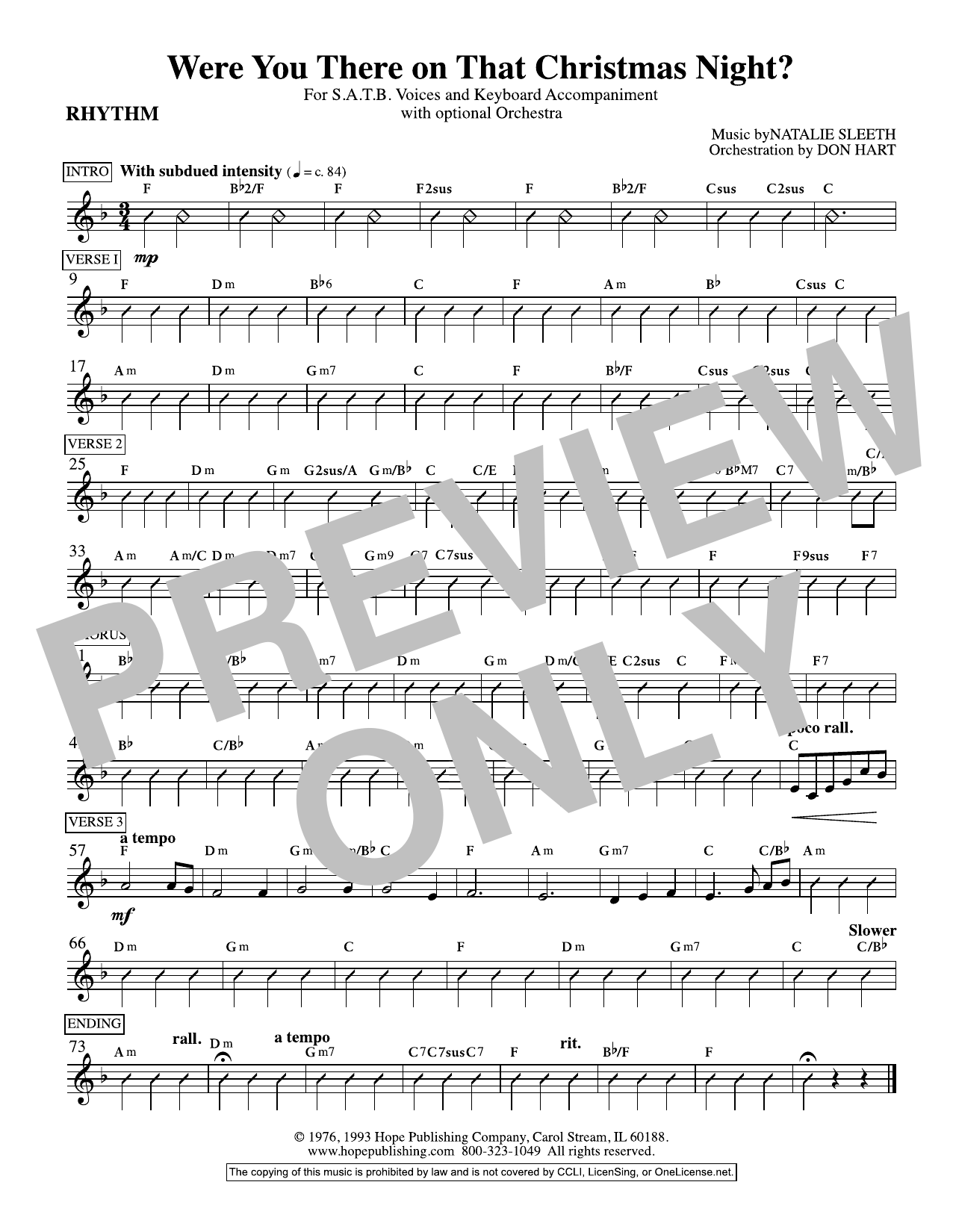 NATALIE SLEETH Were You There On That Christmas Night? (arr. Don Hart) - Rhythm sheet music notes and chords arranged for Choir Instrumental Pak