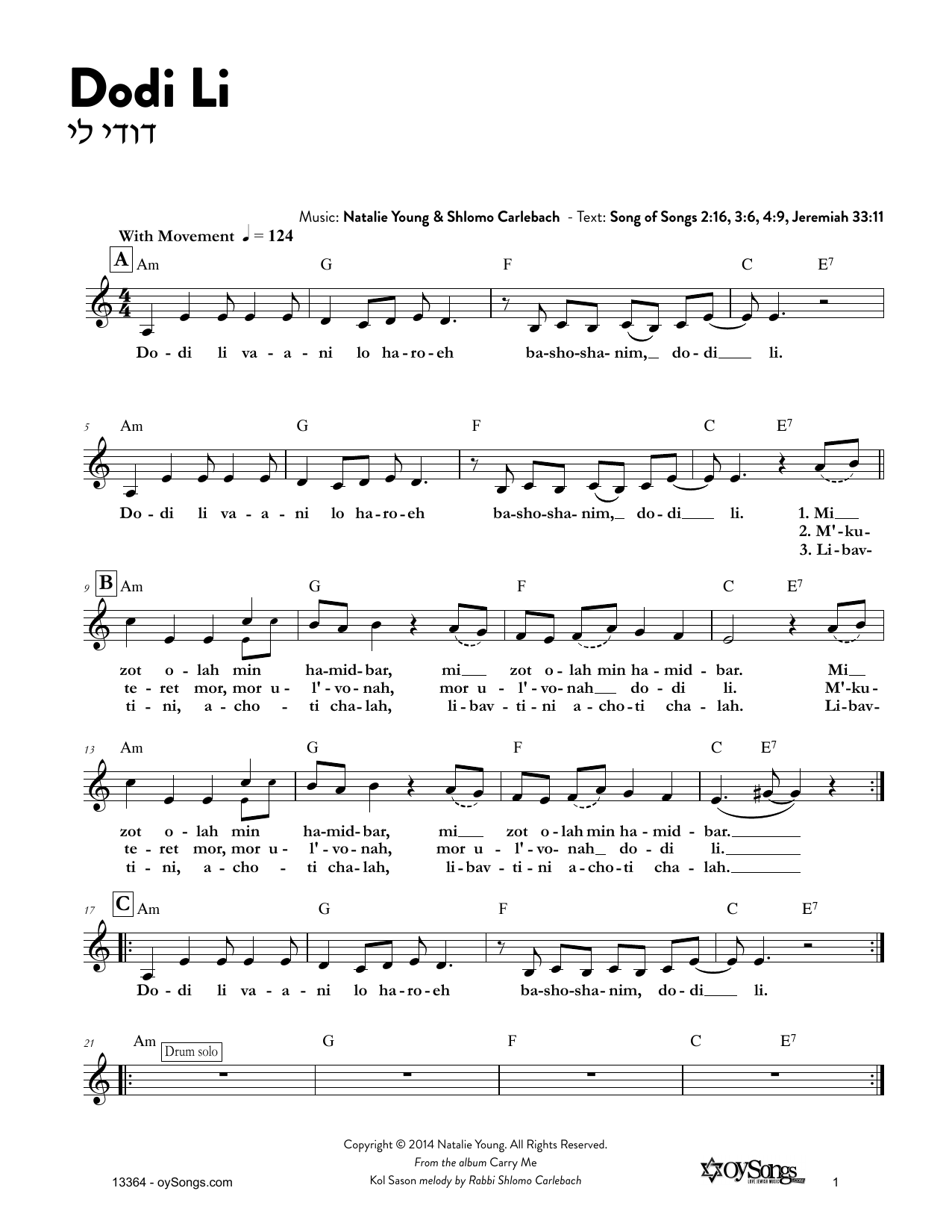 Natalie Young Dodi Li sheet music notes and chords arranged for Lead Sheet / Fake Book