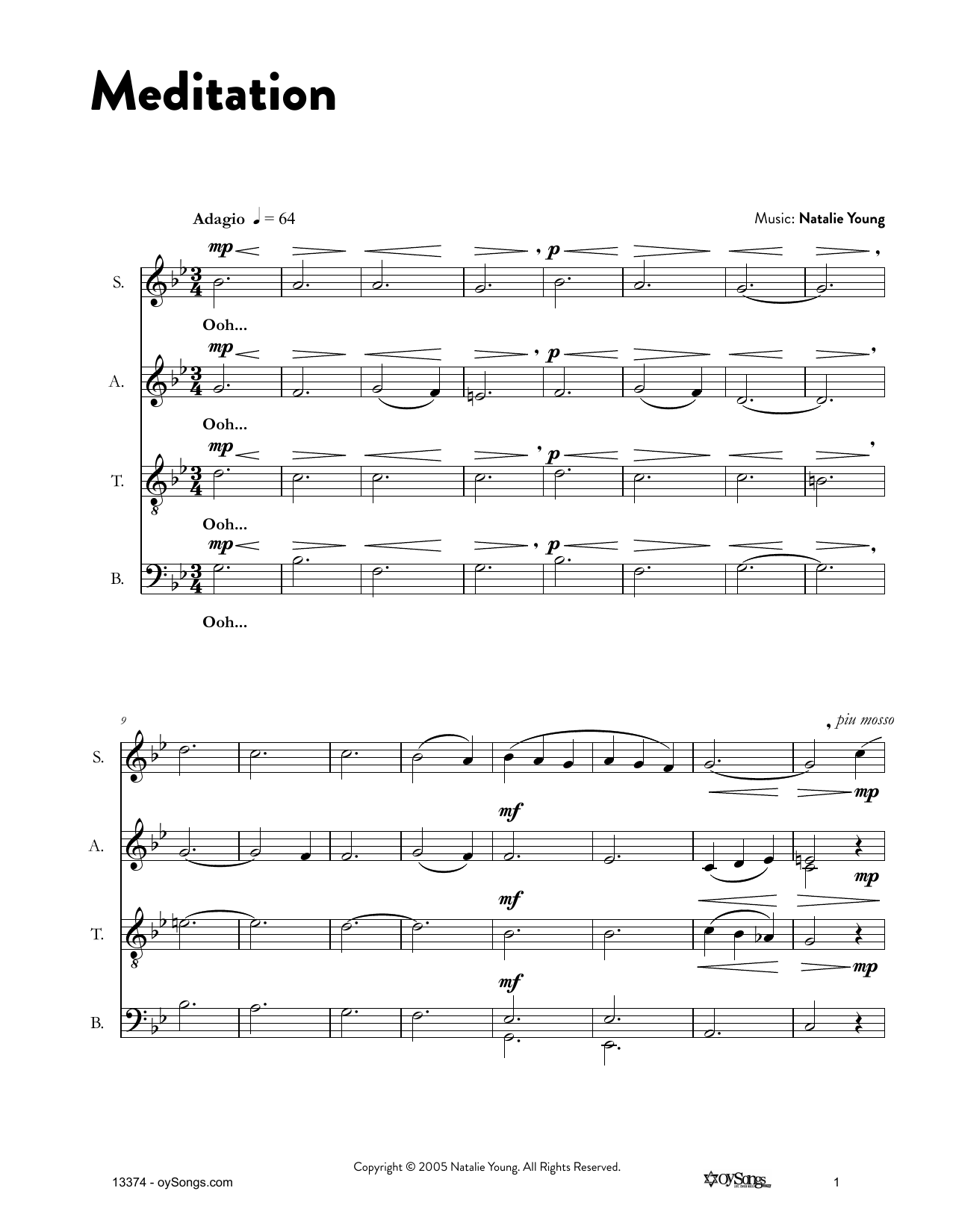 Natalie Young Meditation sheet music notes and chords arranged for Lead Sheet / Fake Book