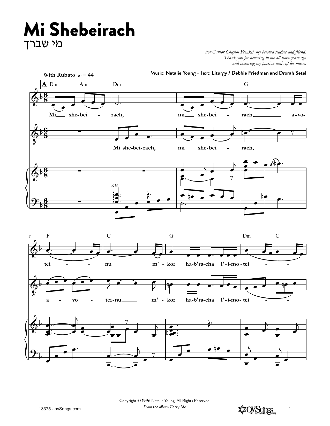 Natalie Young Mi Shebeirach sheet music notes and chords arranged for Lead Sheet / Fake Book