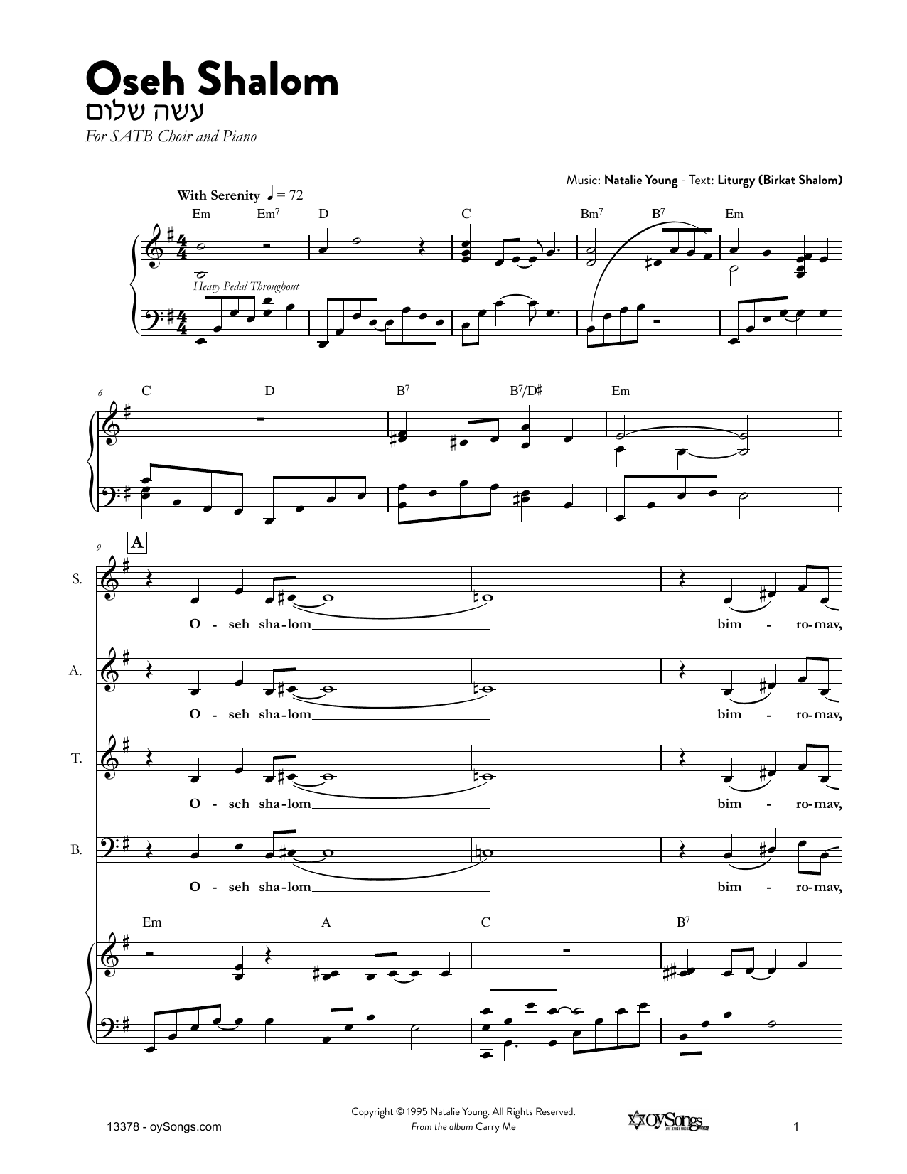 Natalie Young Oseh Shalom sheet music notes and chords arranged for SATB Choir