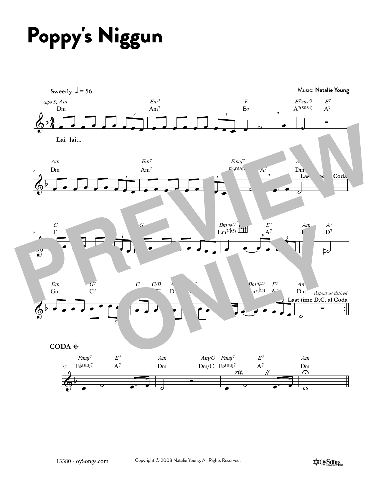 Natalie Young Poppy's Niggun sheet music notes and chords arranged for Lead Sheet / Fake Book