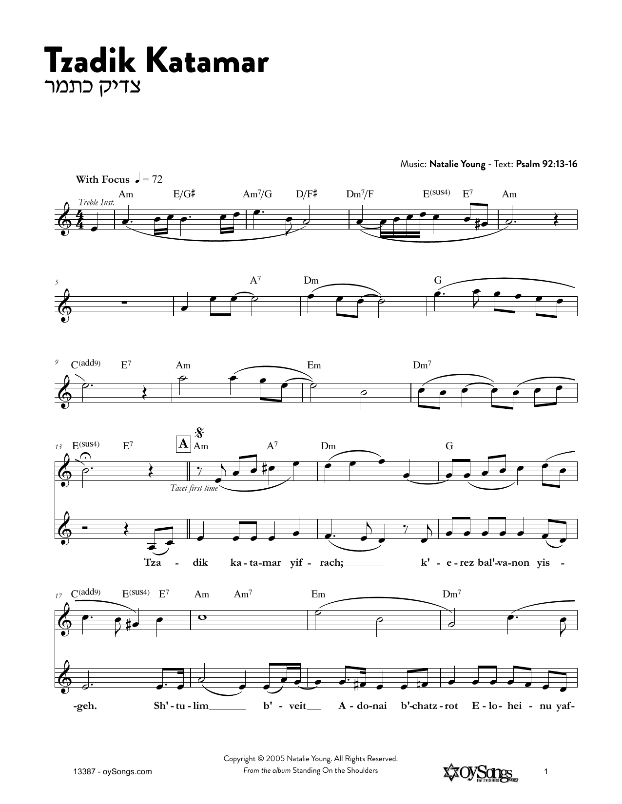 Natalie Young Tzadik Katamar sheet music notes and chords arranged for Lead Sheet / Fake Book