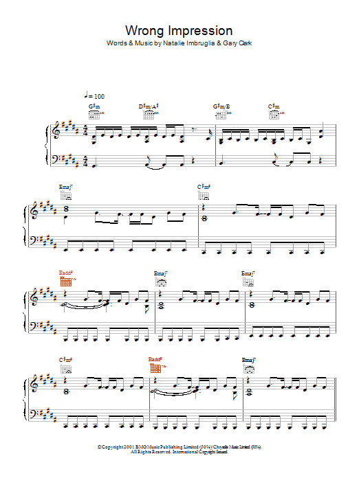 Natalie Imbruglia Wrong Impression sheet music notes and chords. Download Printable PDF.