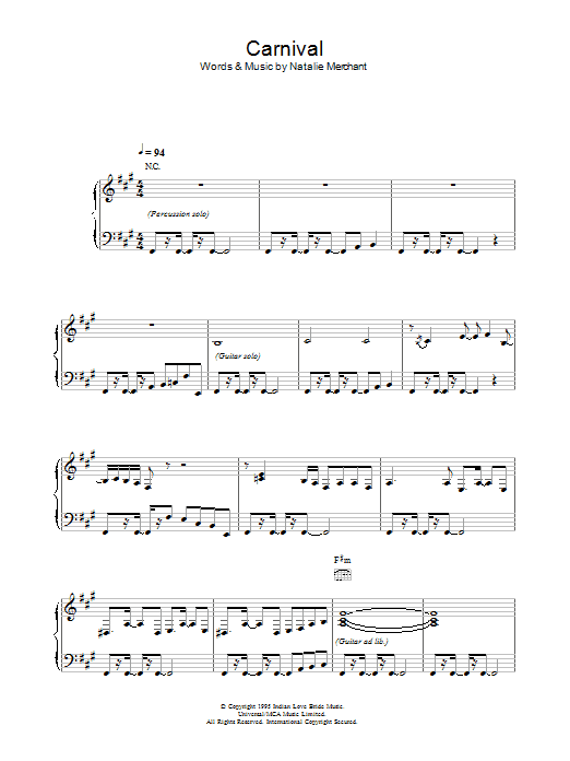 Natalie Merchant Carnival sheet music notes and chords. Download Printable PDF.