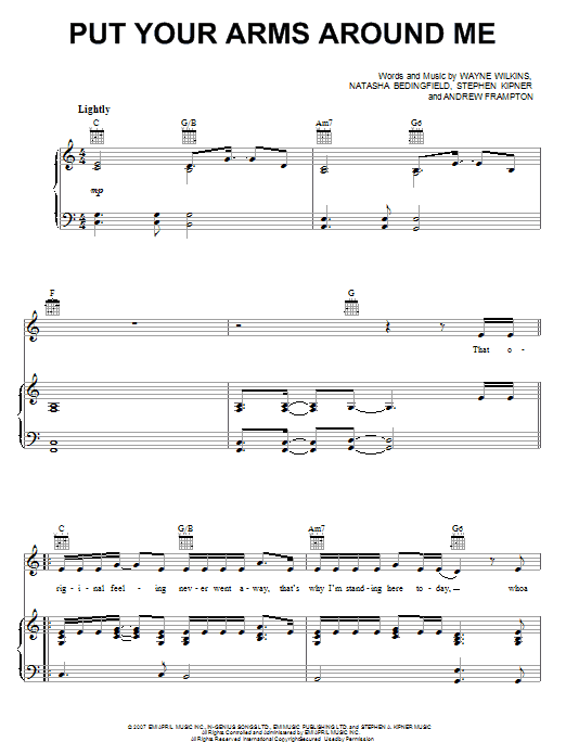 Natasha Bedingfield Put Your Arms Around Me sheet music notes and chords arranged for Piano, Vocal & Guitar Chords (Right-Hand Melody)