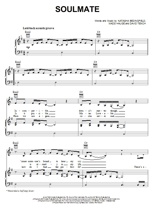 Natasha Bedingfield Soulmate sheet music notes and chords arranged for Piano, Vocal & Guitar Chords (Right-Hand Melody)
