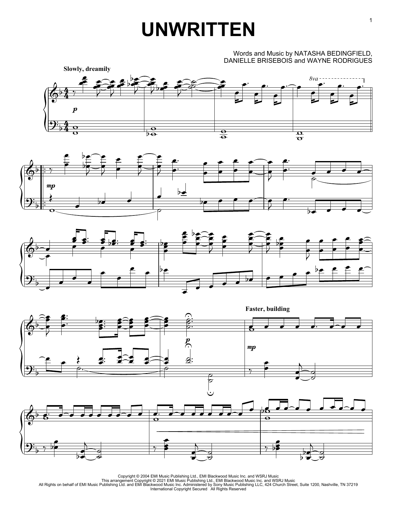 Natasha Bedingfield Unwritten [Classical version] sheet music notes and chords arranged for Piano Solo