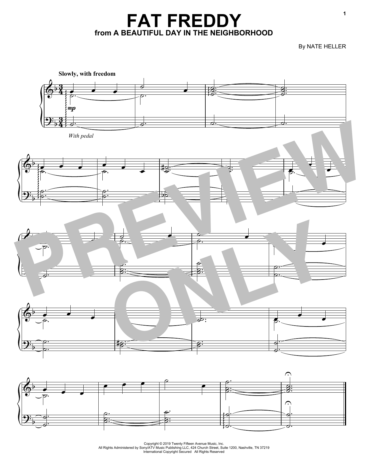 Nate Heller Fat Freddy (from A Beautiful Day in the Neighborhood) sheet music notes and chords arranged for Piano Solo