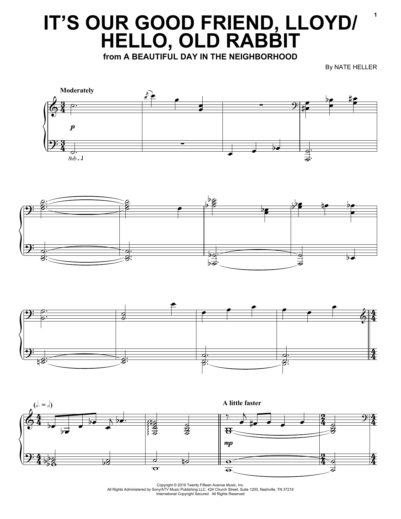 Nate Heller It's Our Good Friend, Lloyd/Hello, Old Rabbit (from A Beautiful Day in the Neighborhood) sheet music notes and chords arranged for Piano Solo