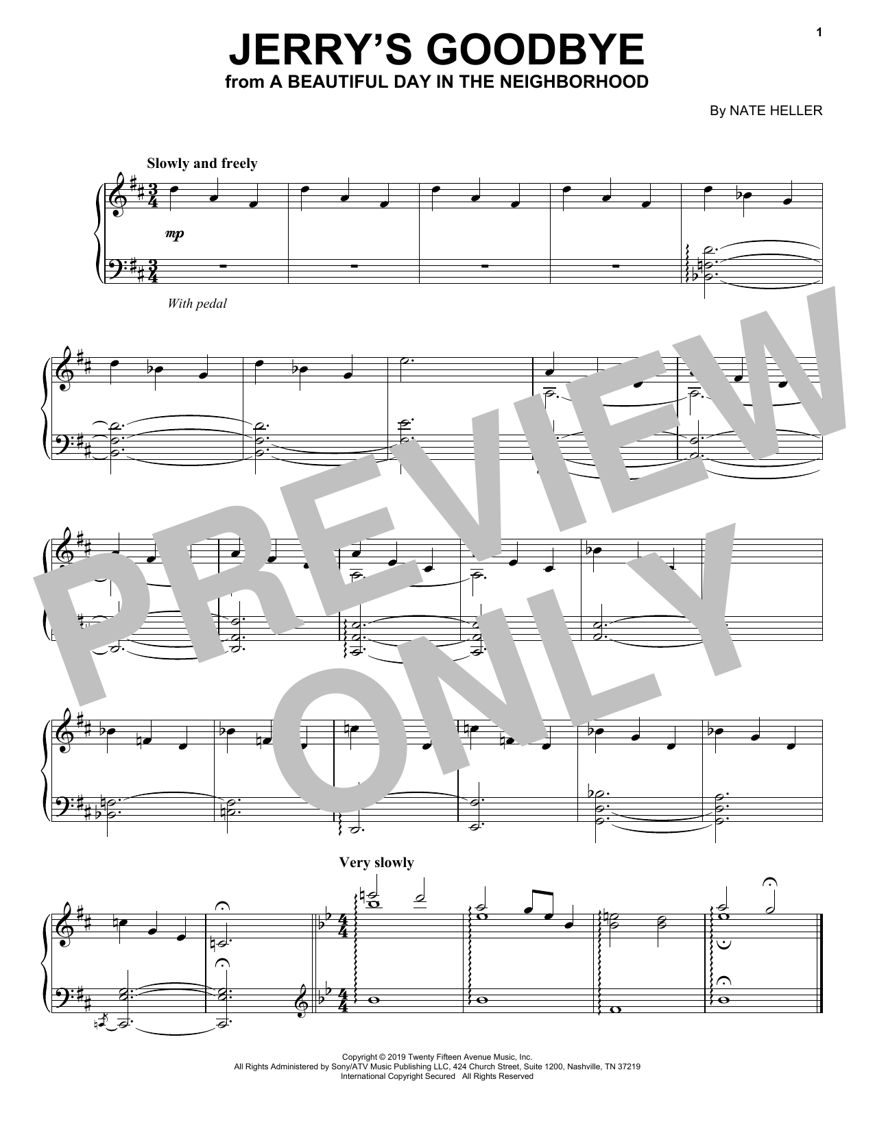 Nate Heller Jerry's Goodbye (from A Beautiful Day in the Neighborhood) sheet music notes and chords arranged for Piano Solo