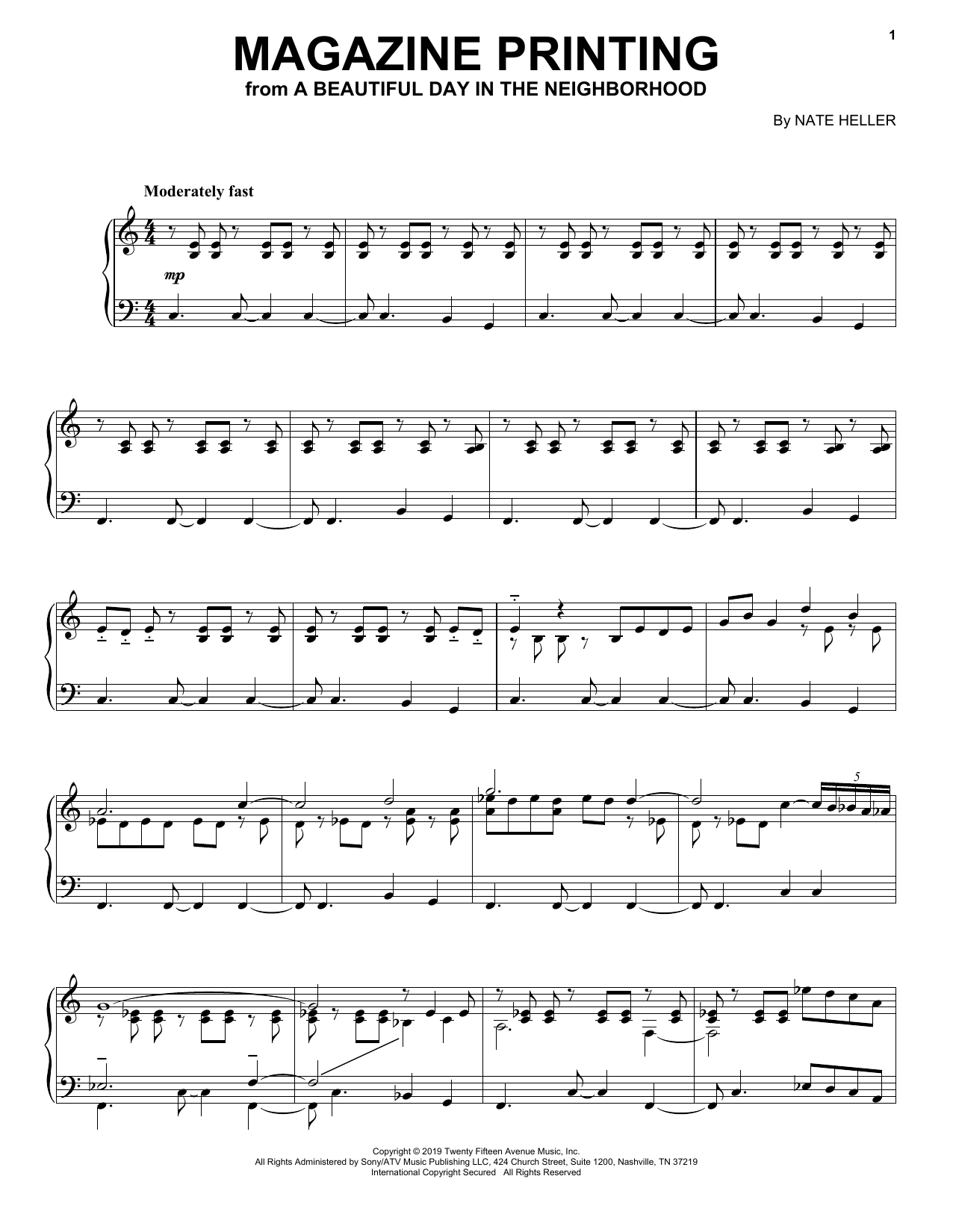 Nate Heller Magazine Printing (from A Beautiful Day in the Neighborhood) sheet music notes and chords arranged for Piano Solo