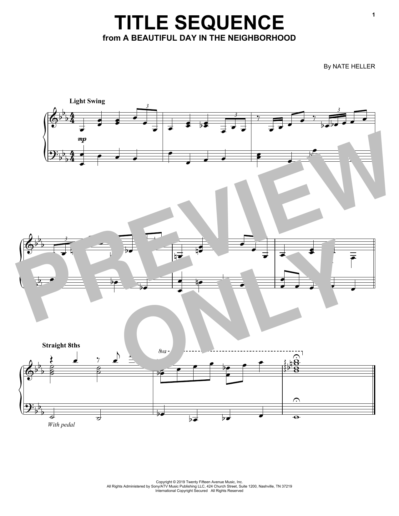 Nate Heller Title Sequence (from A Beautiful Day in the Neighborhood) sheet music notes and chords arranged for Piano Solo