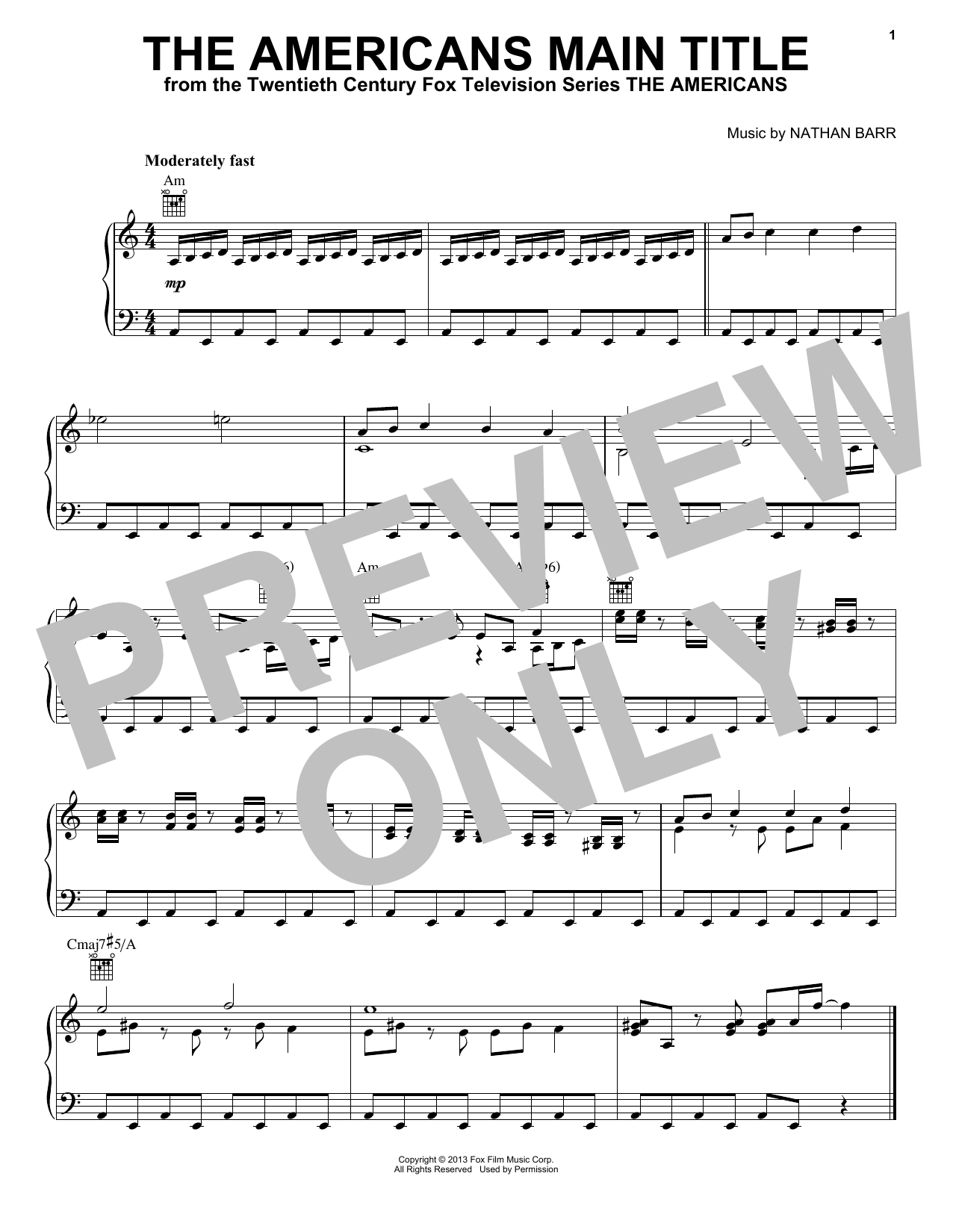 Nathan Barr The Americans Main Title sheet music notes and chords arranged for Very Easy Piano
