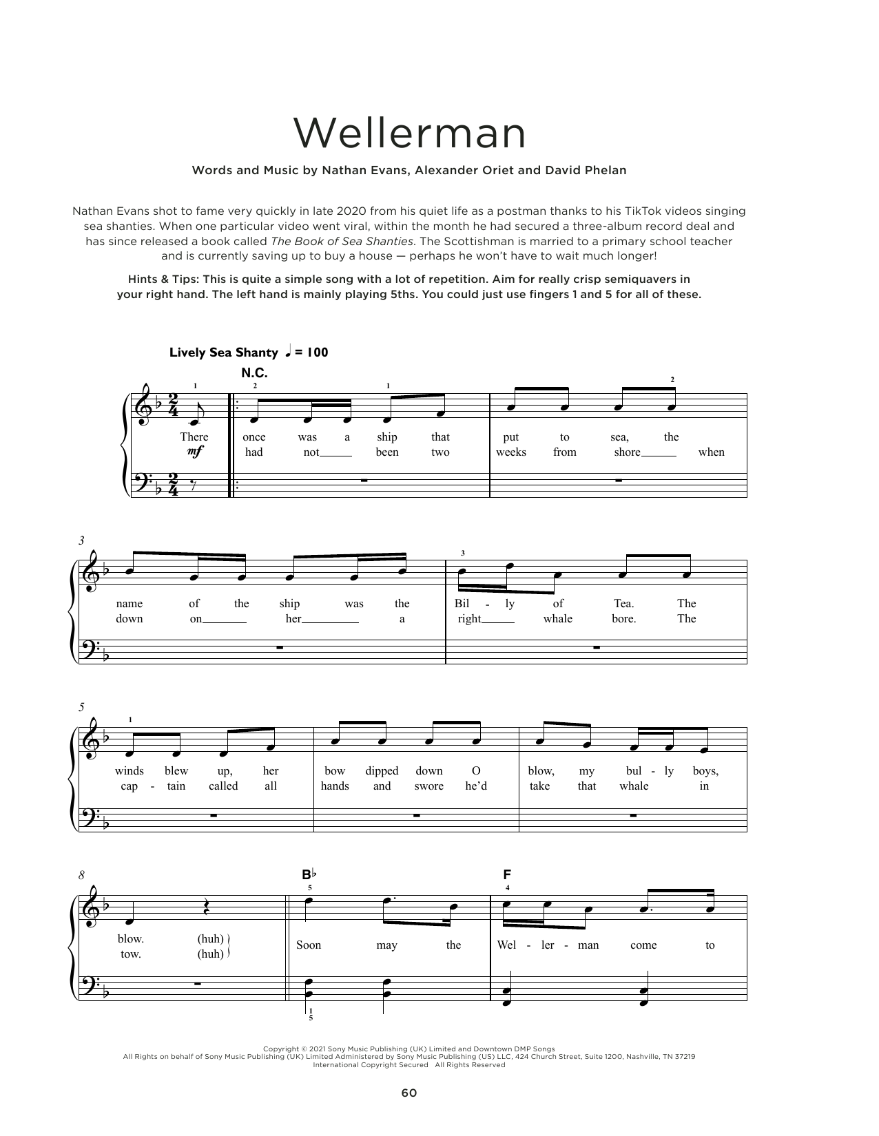 Nathan Evans Wellerman sheet music notes and chords arranged for Really Easy Piano