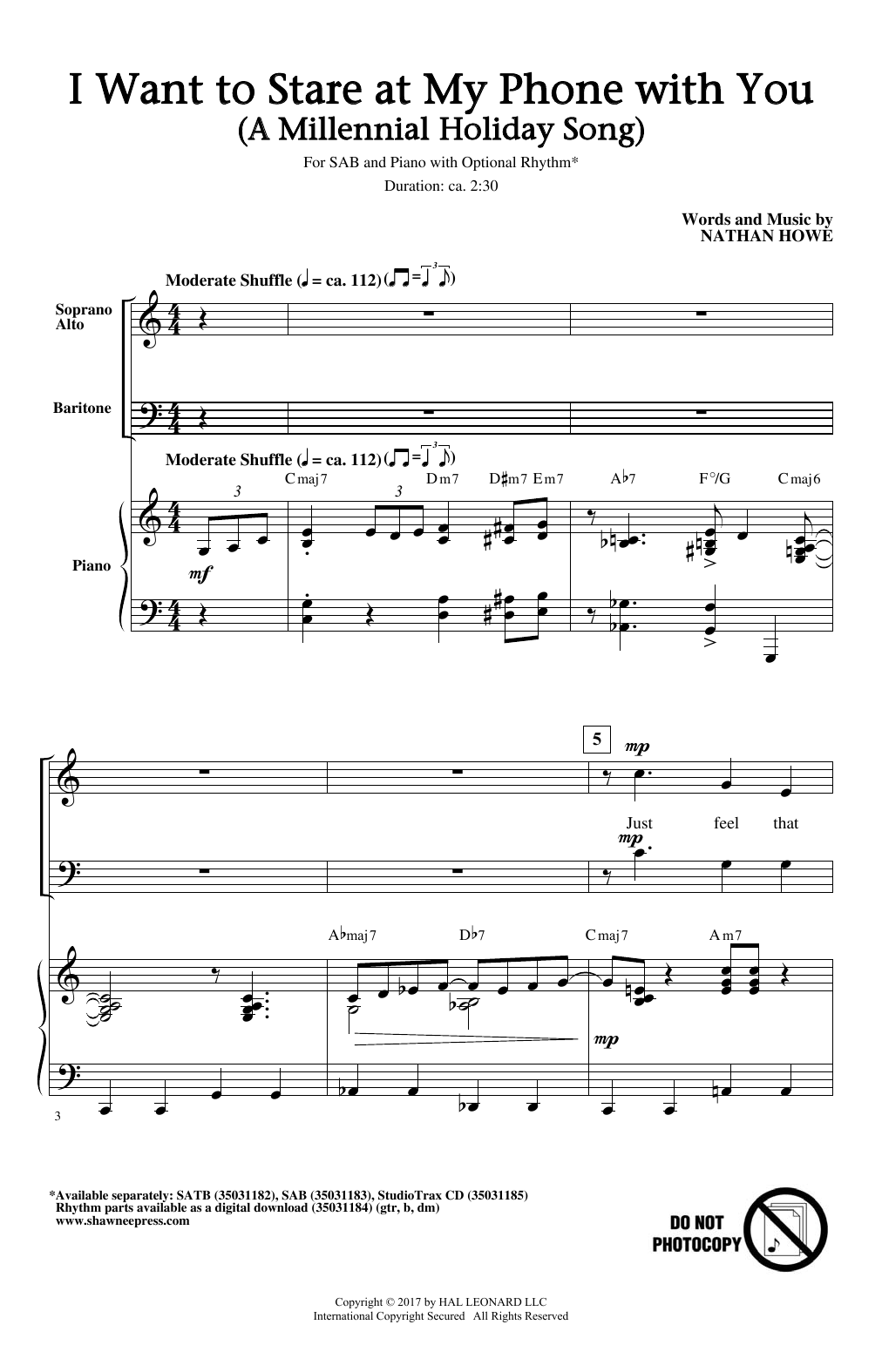 Nathan Howe I Want To Stare At My Phone With You (A Millennial Holiday Song) sheet music notes and chords arranged for SAB Choir