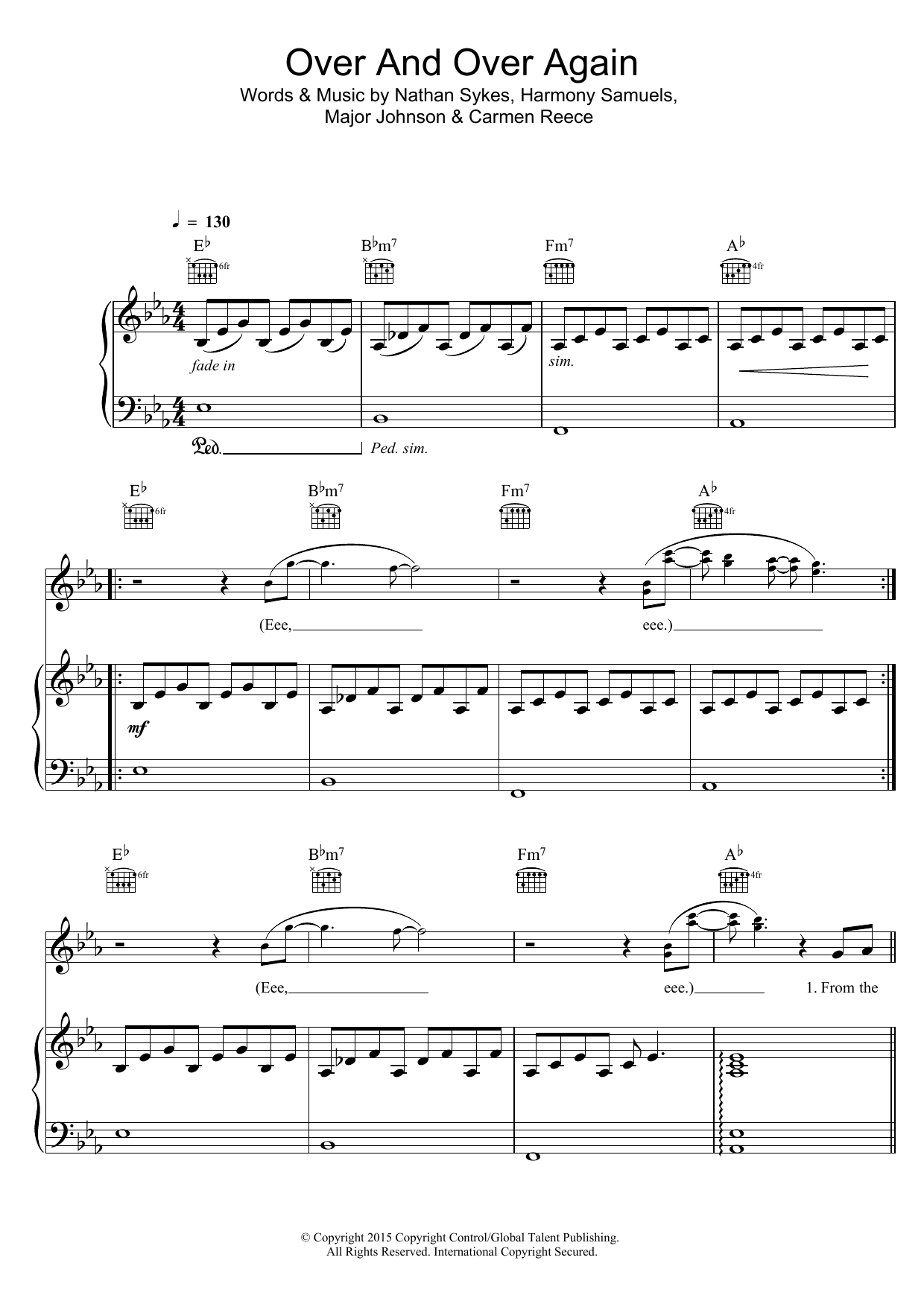 Nathan Sykes Over And Over Again sheet music notes and chords arranged for Piano, Vocal & Guitar Chords