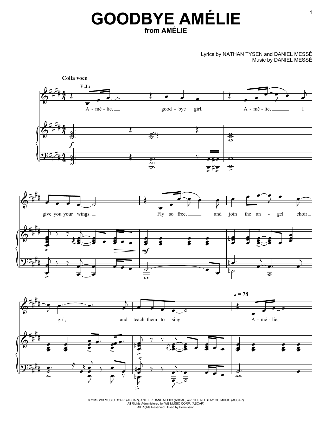 Nathan Tysen & Daniel Messé Goodbye Amelie (from Amélie The Musical) sheet music notes and chords arranged for Piano & Vocal