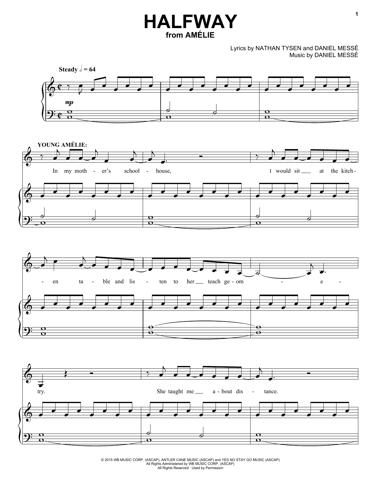 Nathan Tysen & Daniel Messé Halfway (from Amélie The Musical) sheet music notes and chords arranged for Piano & Vocal