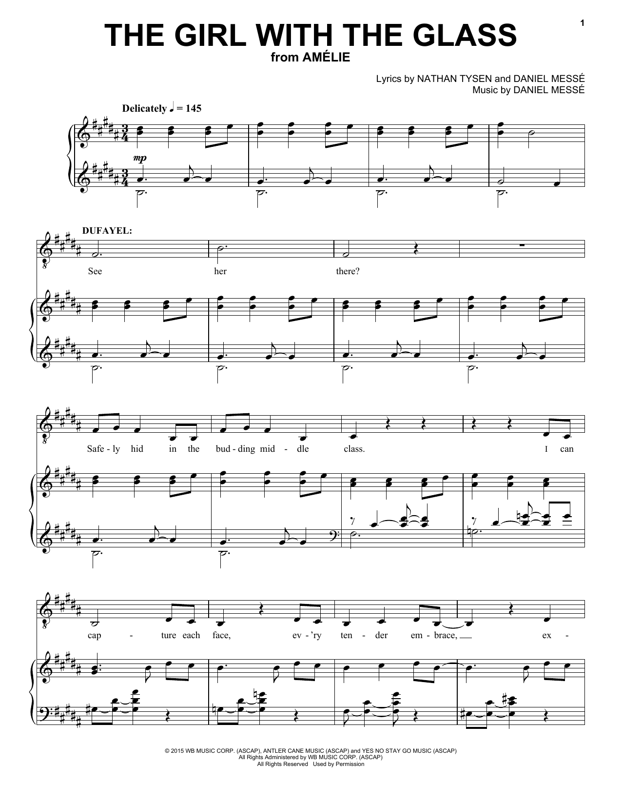 Nathan Tysen & Daniel Messé The Girl With The Glass (from Amélie The Musical) sheet music notes and chords arranged for Piano & Vocal