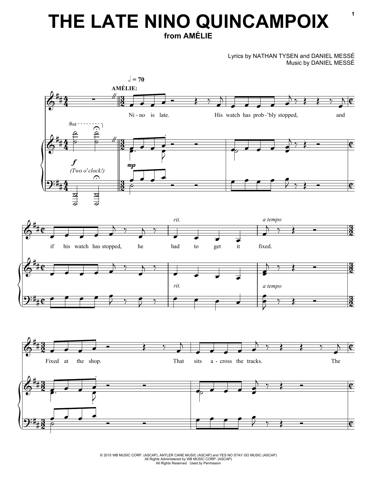 Nathan Tysen & Daniel Messé The Late Nino Quincampoix (from Amélie The Musical) sheet music notes and chords arranged for Piano & Vocal