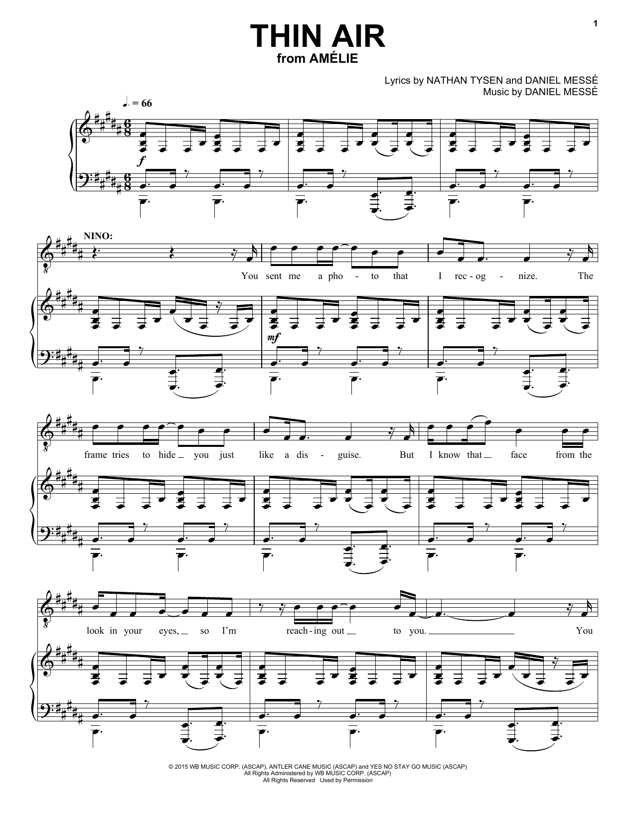 Nathan Tysen & Daniel Messé Thin Air (from Amélie The Musical) sheet music notes and chords arranged for Piano & Vocal