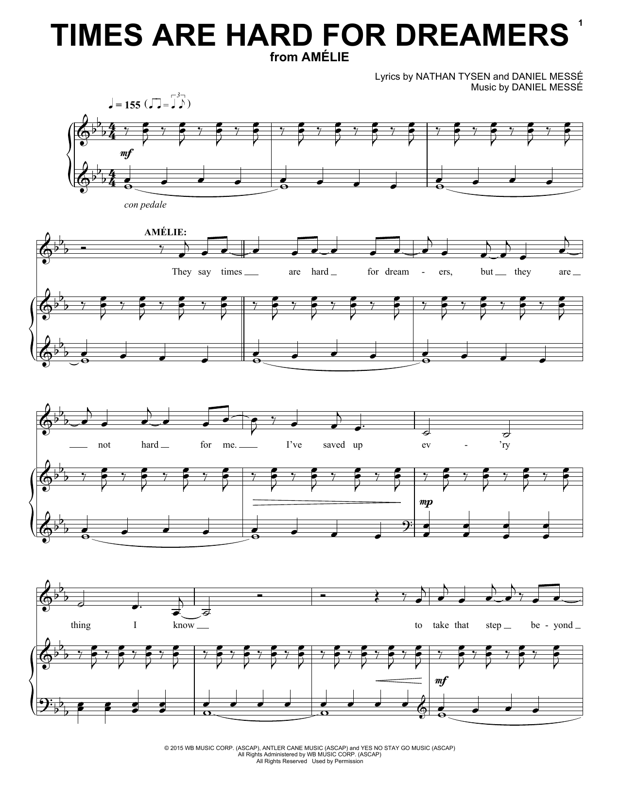 Nathan Tysen & Daniel Messé Times Are Hard For Dreamers (from Amélie The Musical) sheet music notes and chords arranged for Piano & Vocal