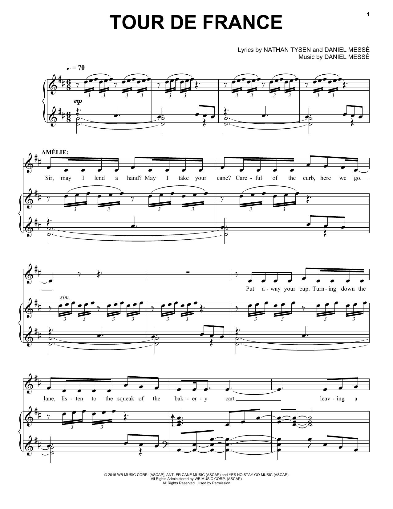 Nathan Tysen & Daniel Messé Tour De France (from Amélie The Musical) sheet music notes and chords arranged for Piano & Vocal