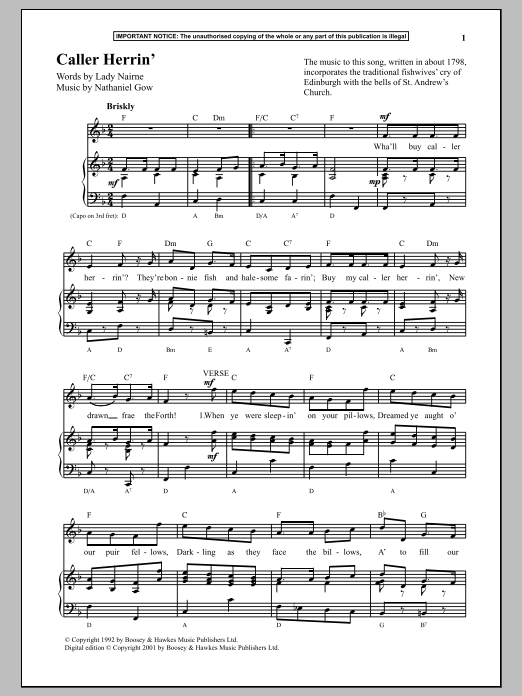 Nathaniel Gow Caller Herrin sheet music notes and chords arranged for Piano & Vocal