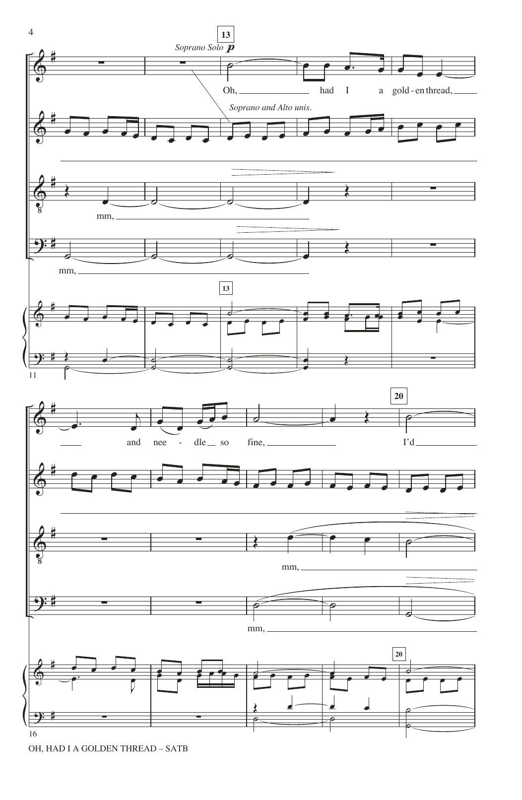 Nathaniel Lew Oh, Had I A Golden Thread sheet music notes and chords arranged for SATB Choir