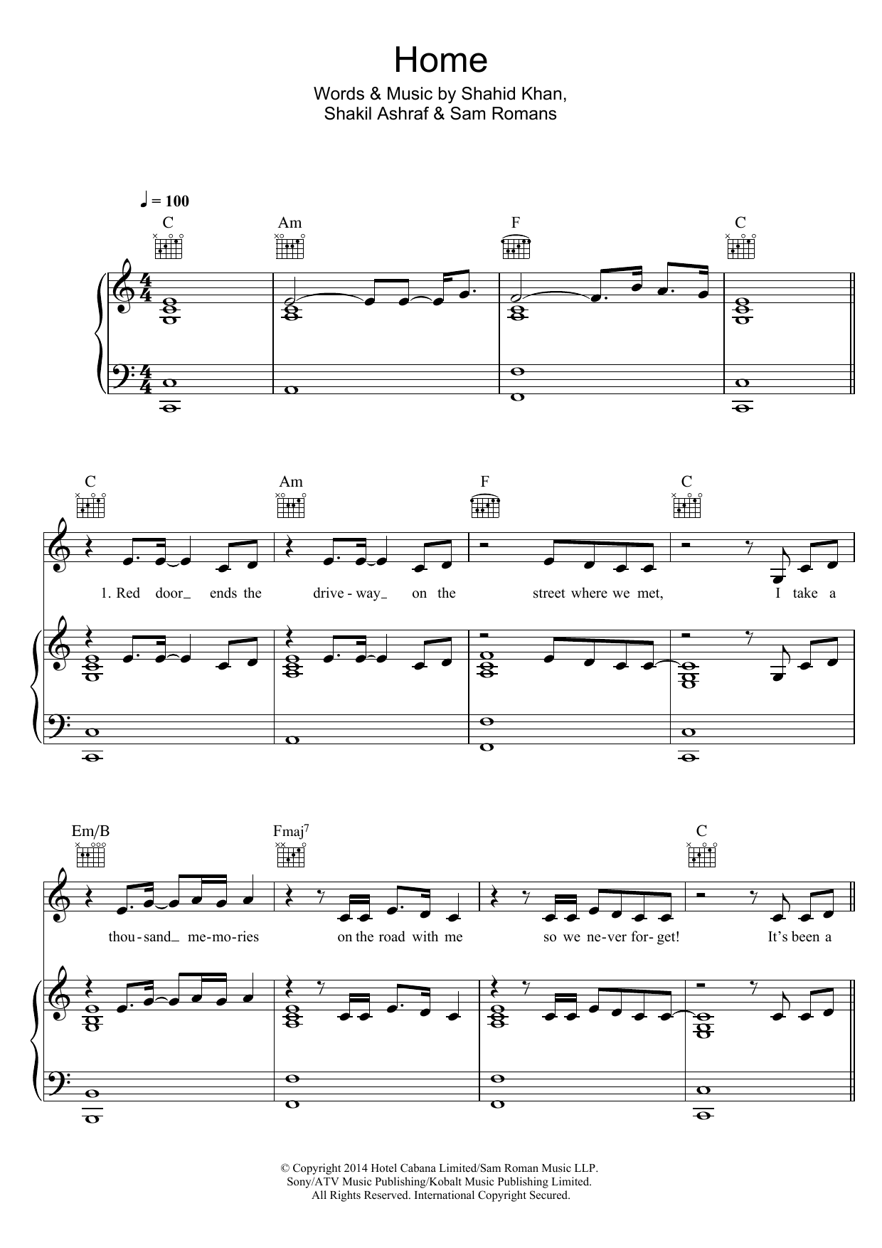 Naughty Boy Home (feat. Sam Romans) sheet music notes and chords arranged for Piano, Vocal & Guitar Chords
