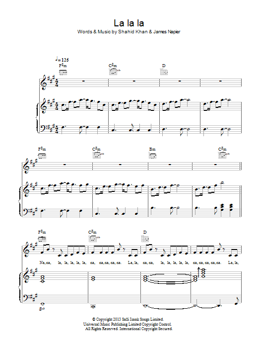 Naughty Boy La La La sheet music notes and chords arranged for Piano, Vocal & Guitar Chords