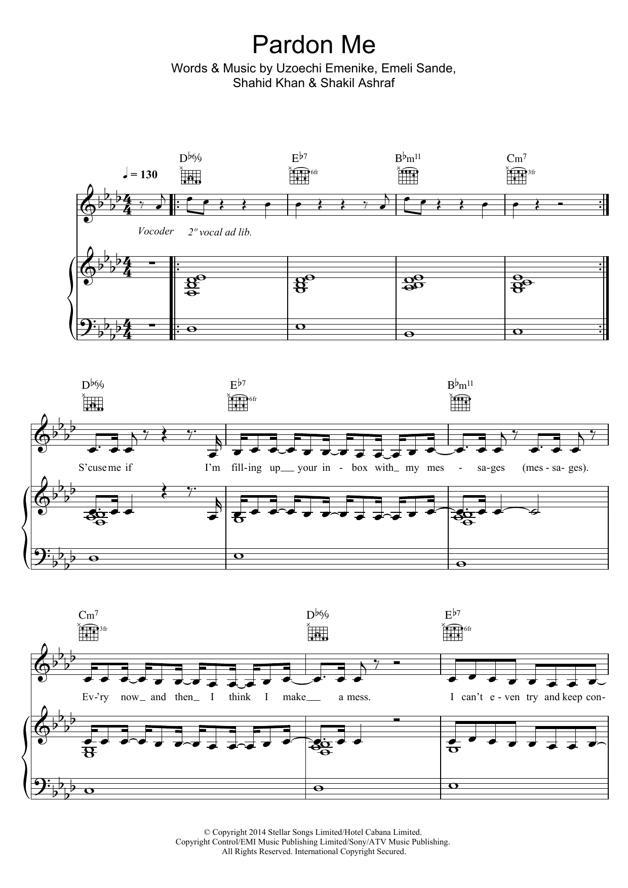 Naughty Boy Pardon Me (featuring Professor Green, Laura Mvula, Wilkinson and Ava Lily) sheet music notes and chords arranged for Piano, Vocal & Guitar Chords