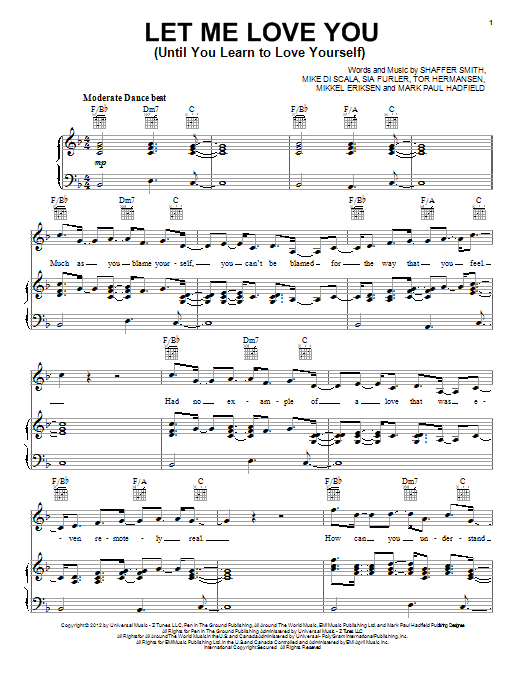 Ne-Yo Let Me Love You (Until You Learn To Love Yourself) sheet music notes and chords arranged for Piano, Vocal & Guitar Chords