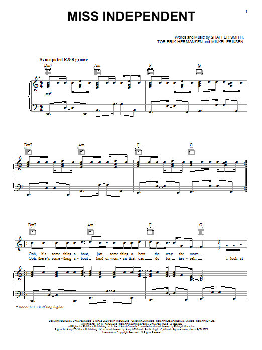 Ne-Yo Miss Independent sheet music notes and chords arranged for Piano, Vocal & Guitar Chords (Right-Hand Melody)