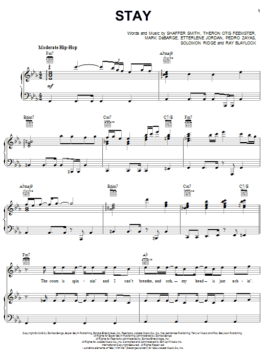Ne-Yo Stay sheet music notes and chords arranged for Piano, Vocal & Guitar Chords (Right-Hand Melody)
