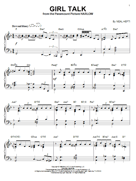 Neal Hefti Girl Talk (arr. Brent Edstrom) sheet music notes and chords arranged for Piano Solo