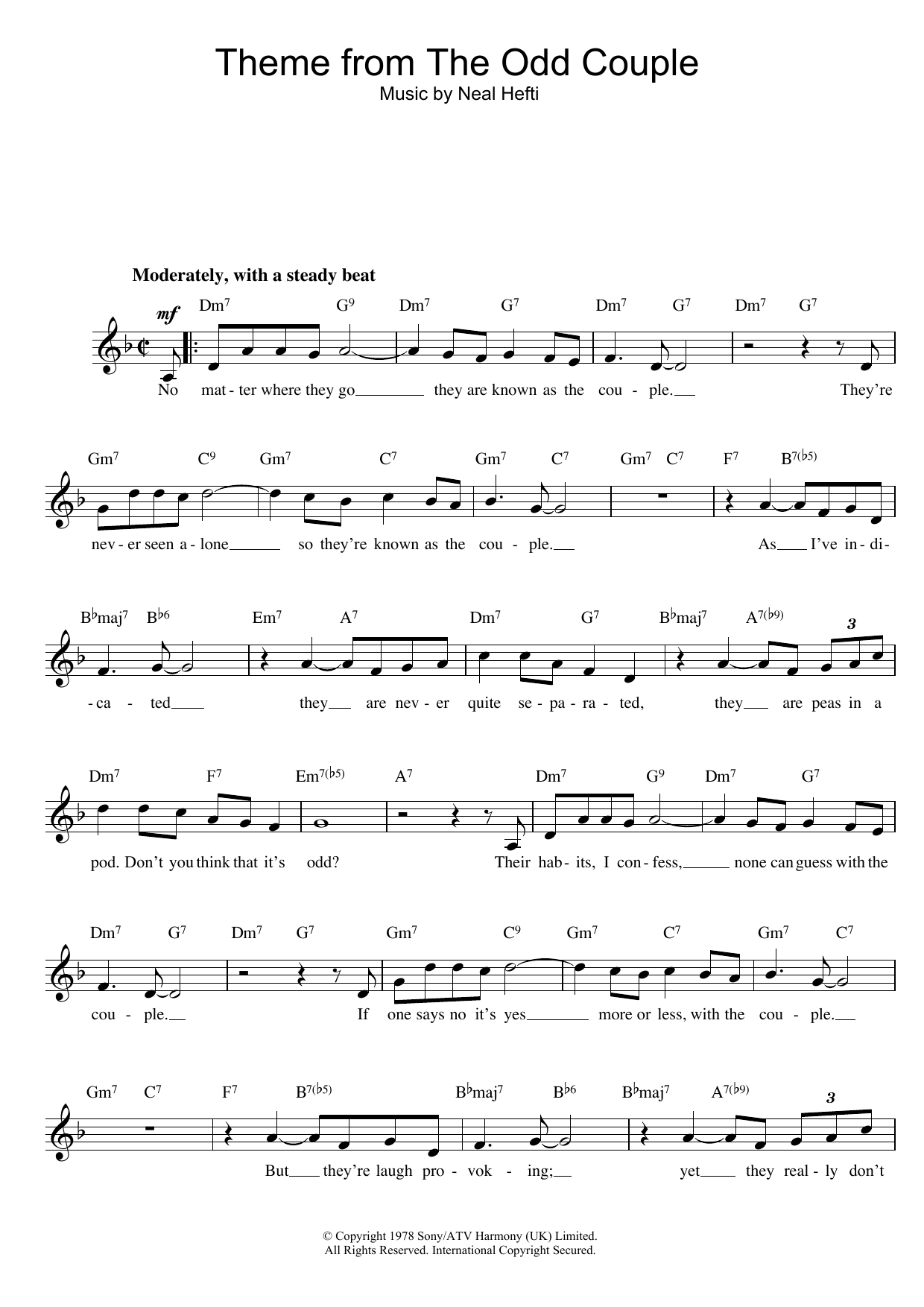 Neal Hefti Theme from The Odd Couple sheet music notes and chords arranged for Clarinet Solo