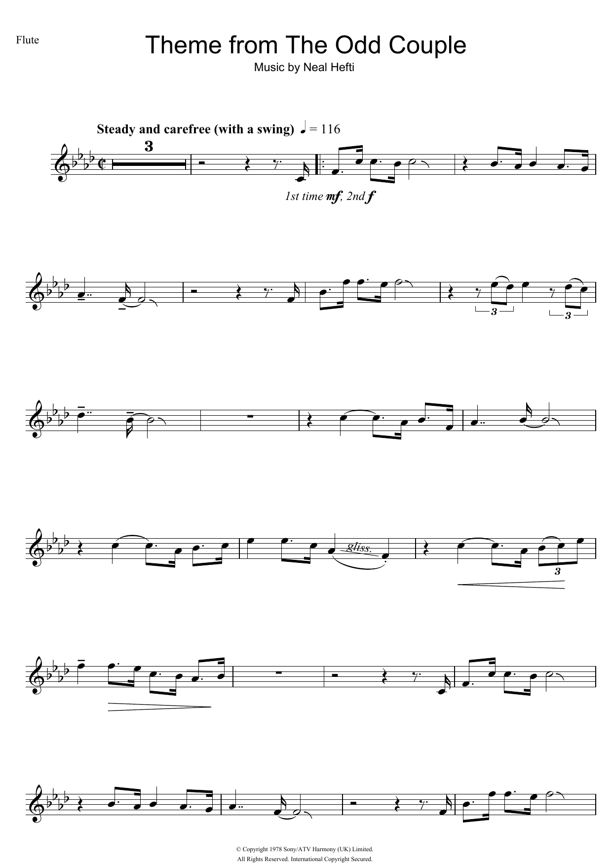 Neal Hefti Theme from The Odd Couple sheet music notes and chords arranged for Lead Sheet / Fake Book
