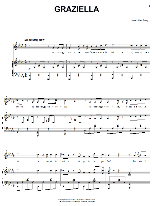 Neapolitan Song Graziella sheet music notes and chords arranged for Piano, Vocal & Guitar Chords (Right-Hand Melody)