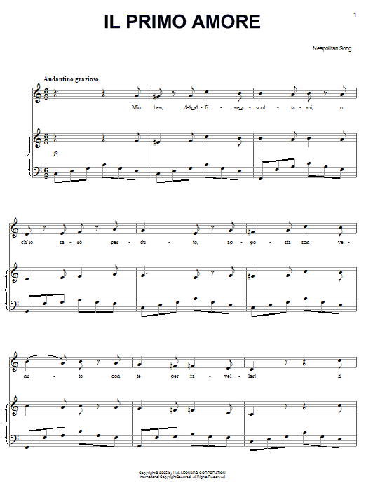 Neapolitan Song Il primo amore sheet music notes and chords arranged for Piano, Vocal & Guitar Chords (Right-Hand Melody)