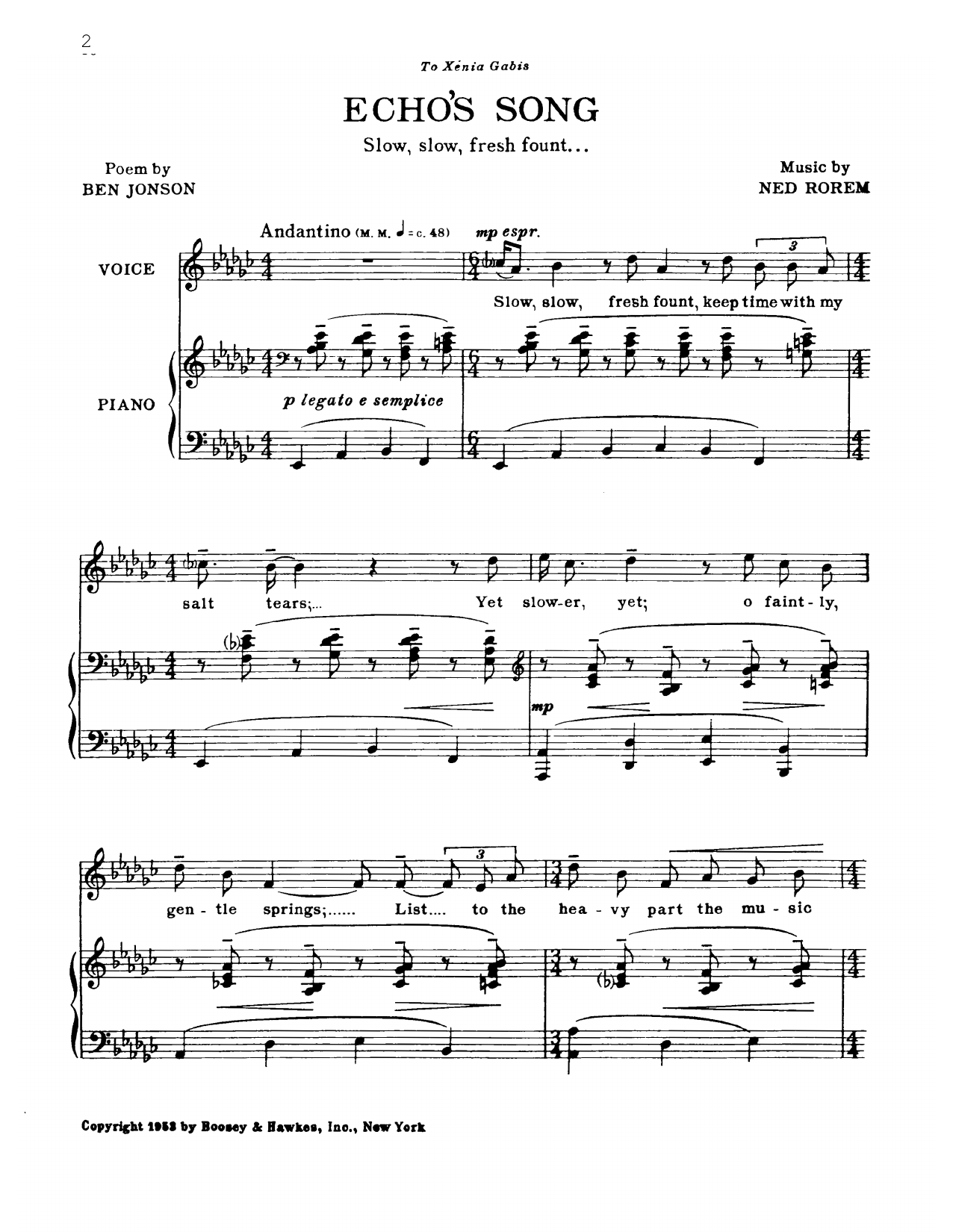 Ned Rorem Echo's Song sheet music notes and chords arranged for Piano & Vocal