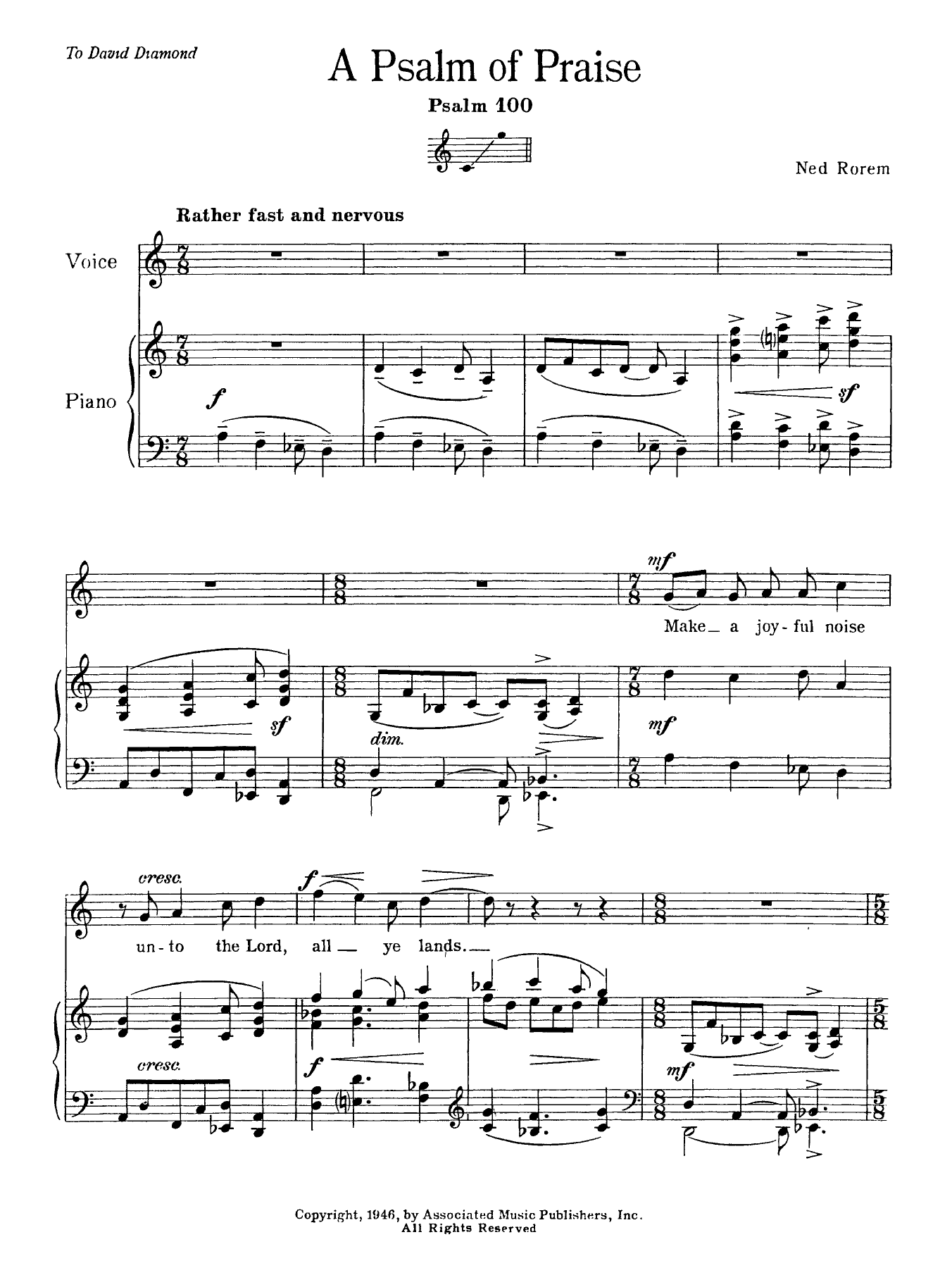Ned Rorem Psalm Of Praise (Psalm 100) sheet music notes and chords arranged for Piano & Vocal