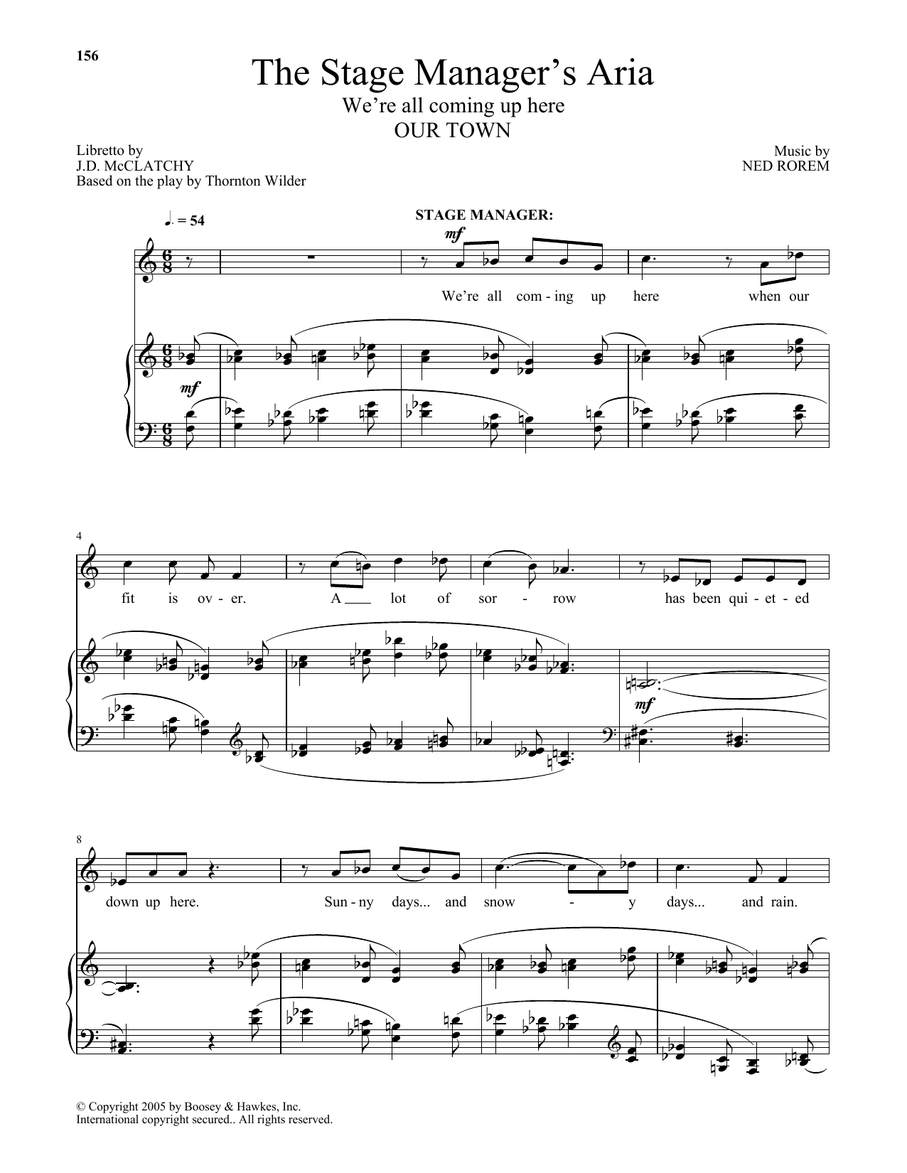 Ned Rorem The Stage Manager's Aria sheet music notes and chords arranged for Piano & Vocal