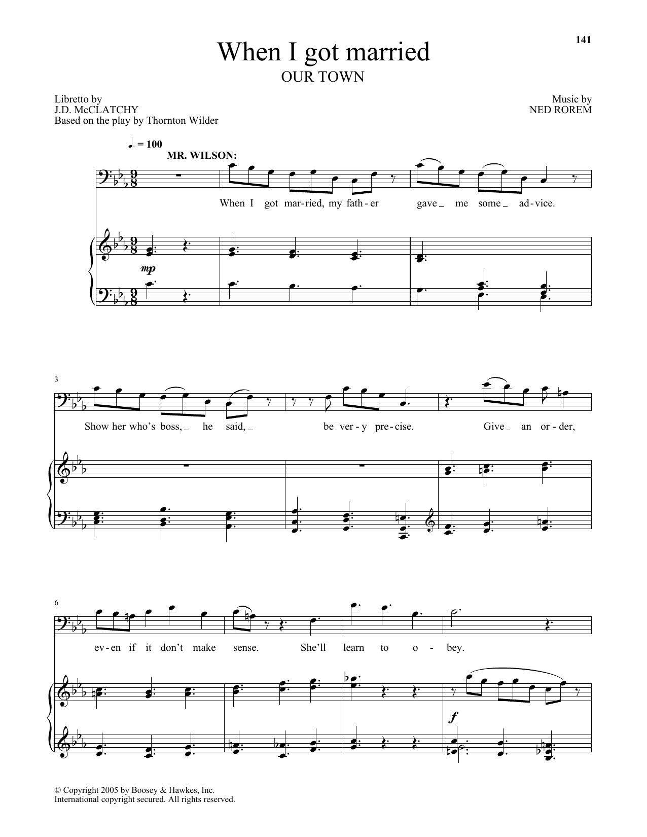 Ned Rorem When I got married (from Our Town) sheet music notes and chords arranged for Piano & Vocal