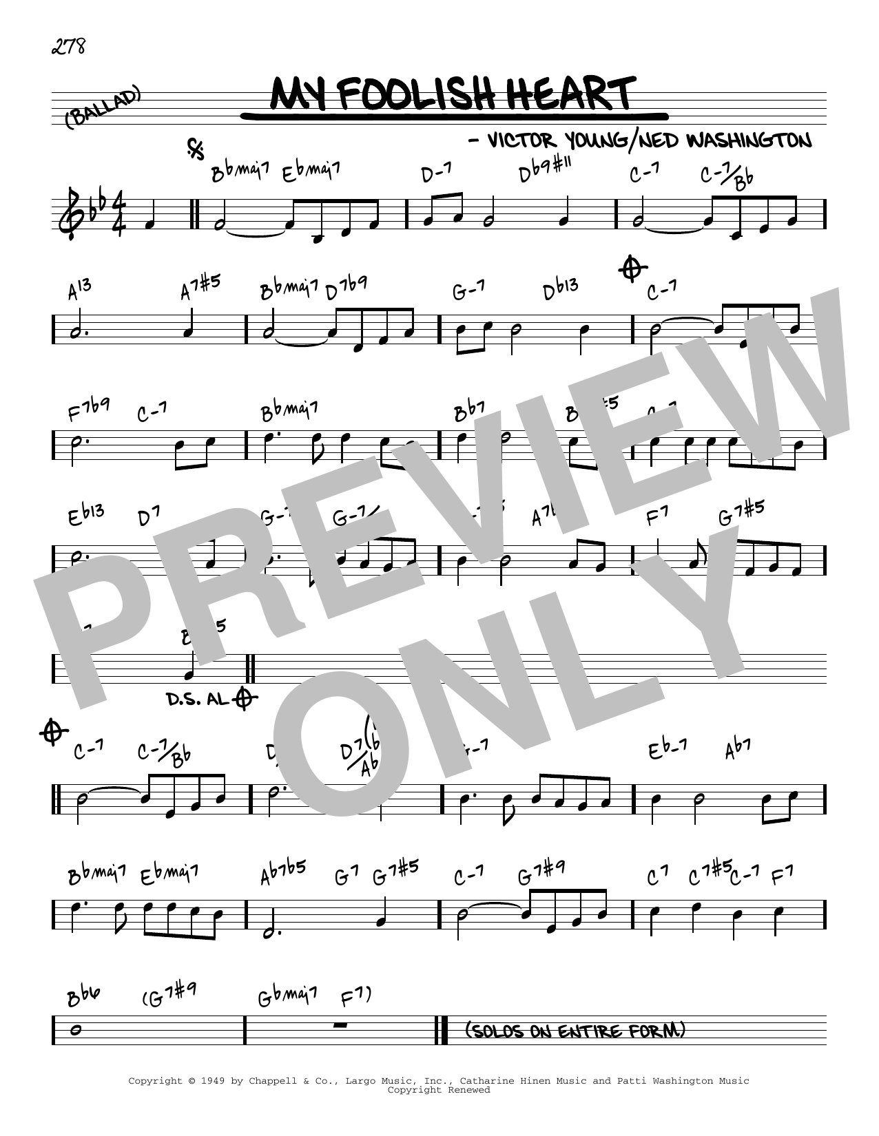 Ned Washington & Victor Young My Foolish Heart [Reharmonized version] (arr. Jack Grassel) sheet music notes and chords arranged for Real Book – Melody & Chords