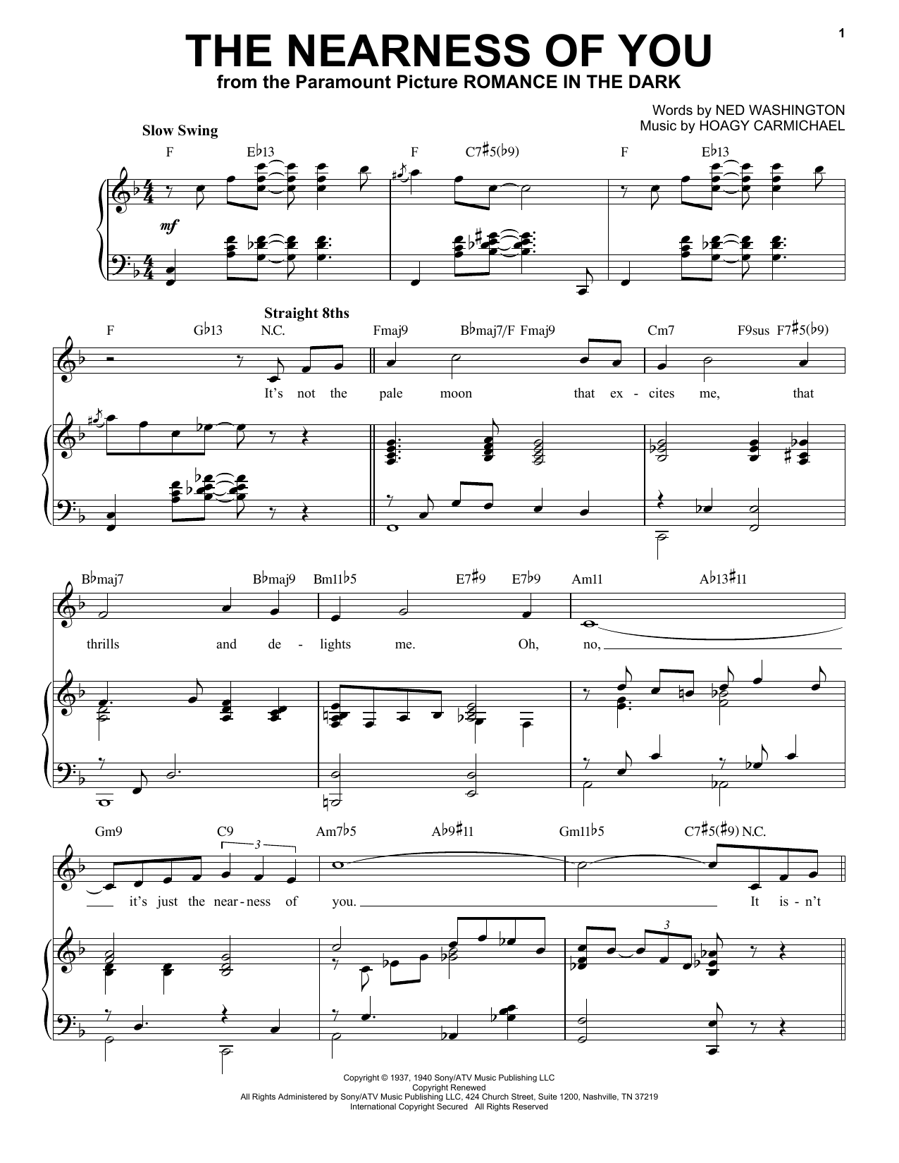 Ned Washington and Hoagy Carmichael The Nearness Of You [Jazz version] (arr. Brent Edstrom) sheet music notes and chords arranged for Piano & Vocal