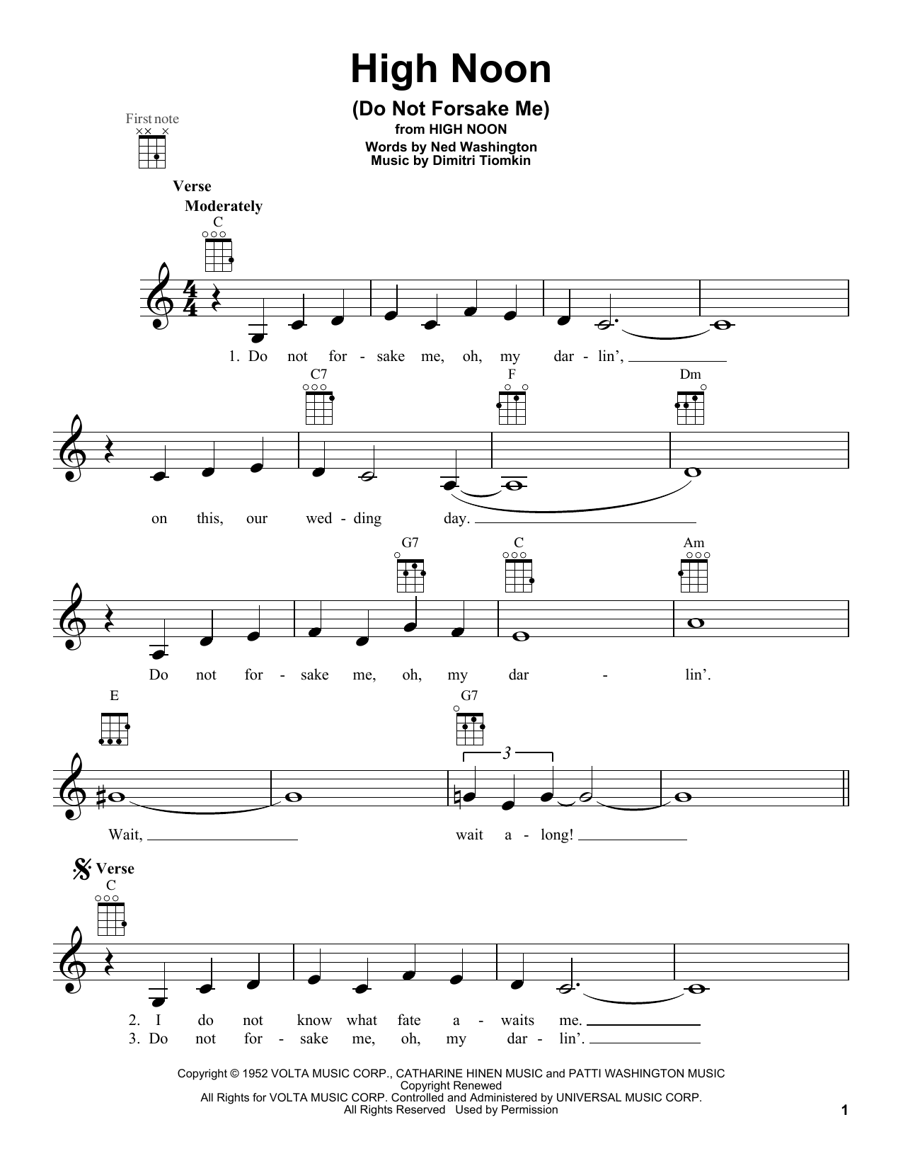 Ned Washington High Noon (Do Not Forsake Me) sheet music notes and chords arranged for Lead Sheet / Fake Book