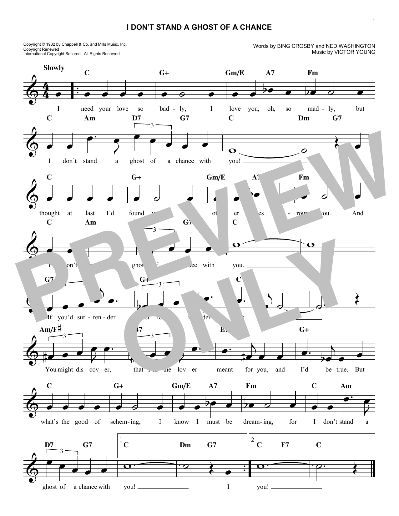 Ned Washington I Don't Stand A Ghost Of A Chance With You sheet music notes and chords arranged for Lead Sheet / Fake Book