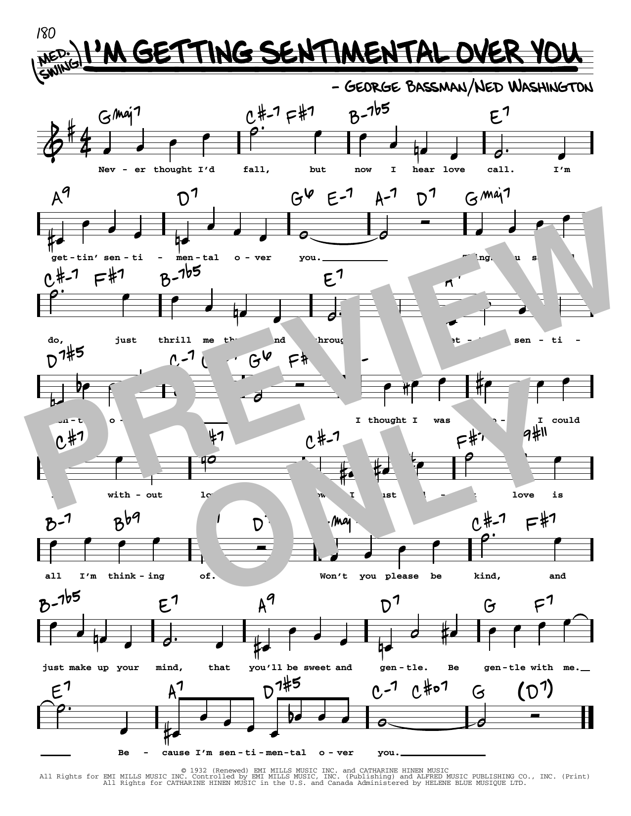 Ned Washington I'm Getting Sentimental Over You (High Voice) sheet music notes and chords arranged for Real Book – Melody, Lyrics & Chords